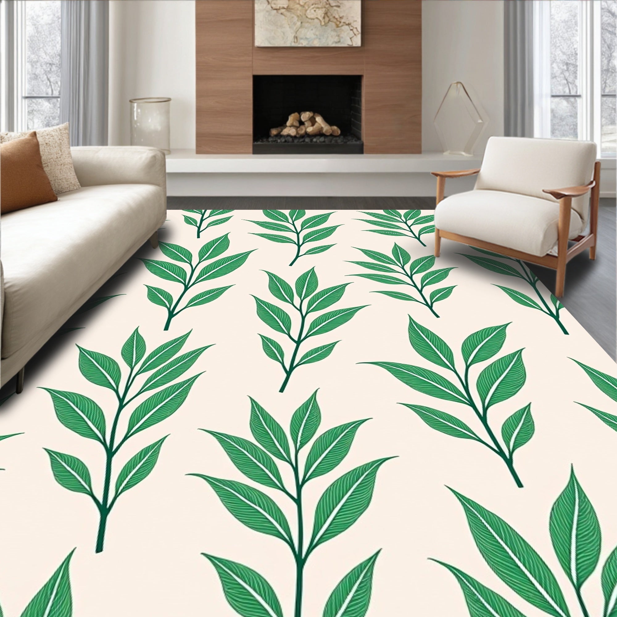 Green Abstract Leaf Pattern Design Rug