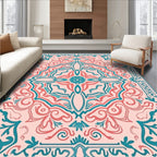 Coral Teal Floral Mandala Design Rug