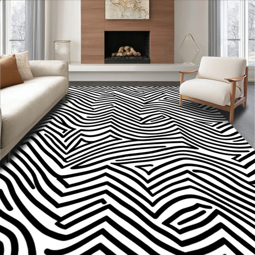 Abstract Black White Maze Design Rug