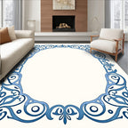 Elegant Blue Scrollwork Floral Frame Rug