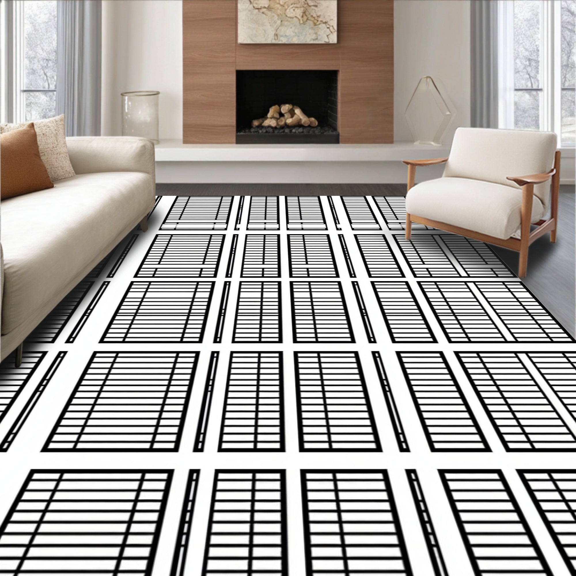 Geometric Linear Grid Pattern Rug
