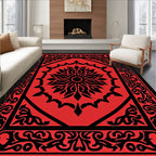 Red Black Floral Symmetry Rug