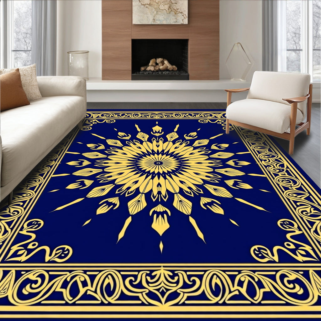 Ornate Sunburst Mandala With Border Rug