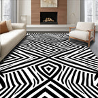 Bold Black White Geometric Maze Rug