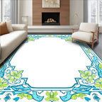 Teal Floral Vines Border Design Rug