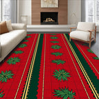 Green Leaf Pattern With Red Plaid Rug