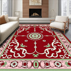 Crimson Floral Scrollwork Patterned Rug