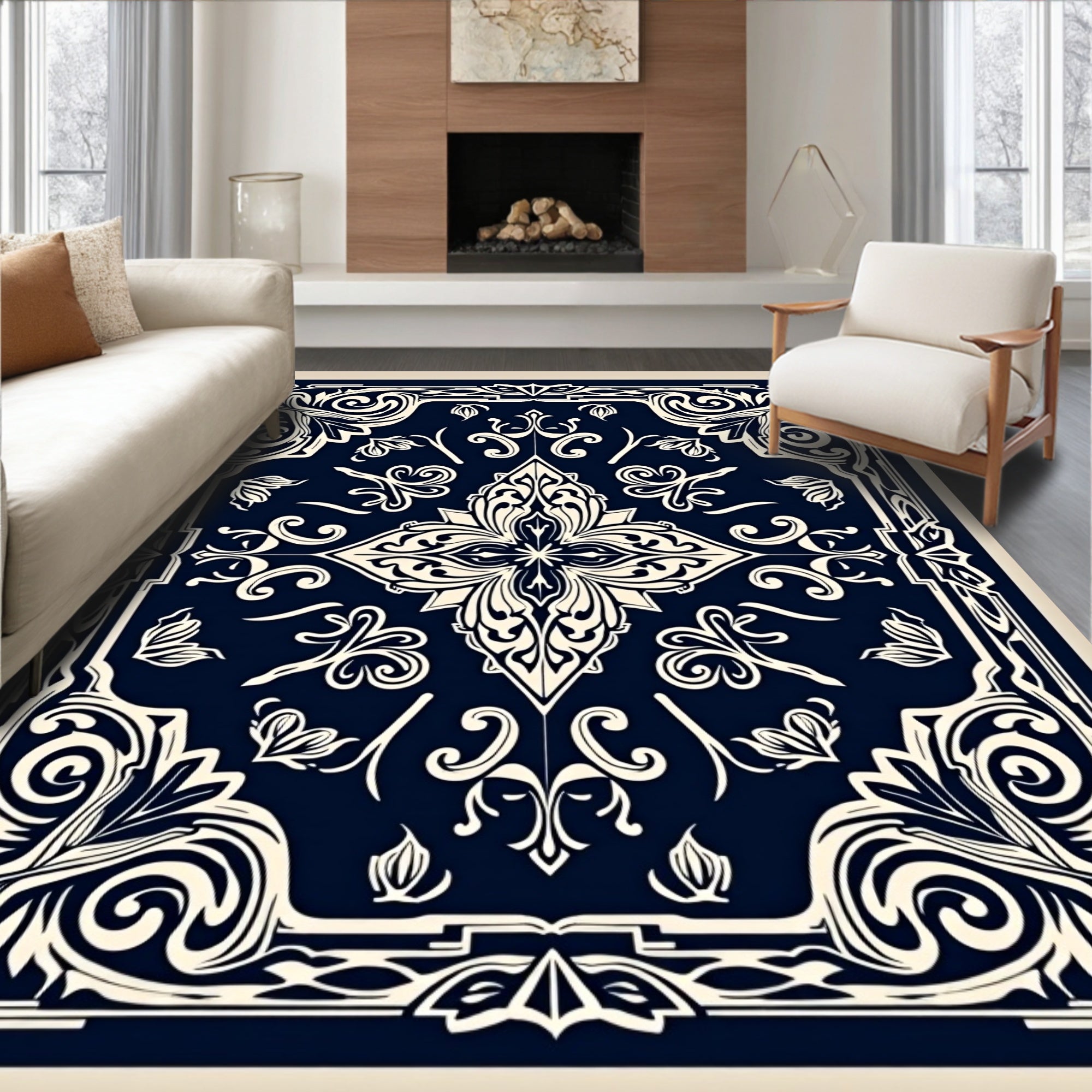 Classic Floral Scrollwork Motif Rug