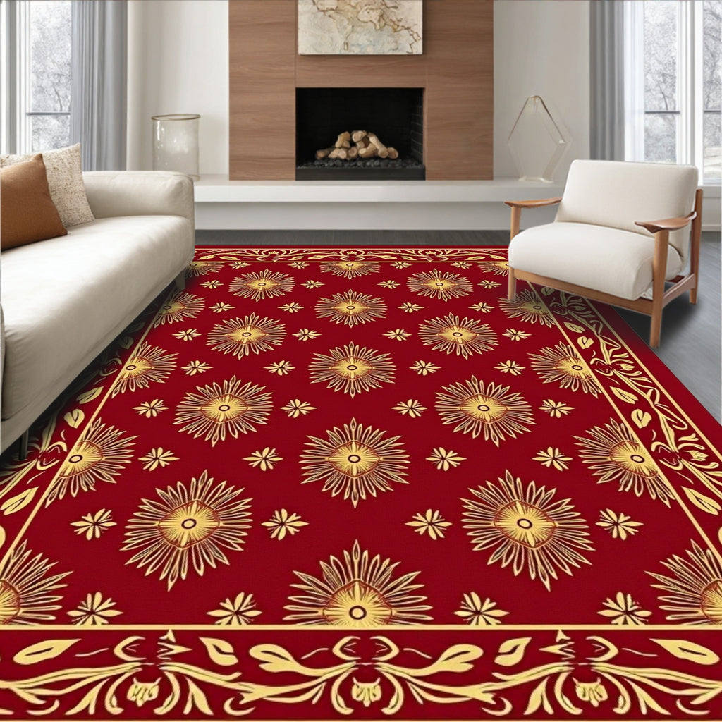 Floral Medallion Red Gold Pattern Rug