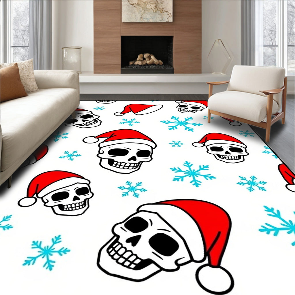 Festive Red Santa Skull Snowflake Rug