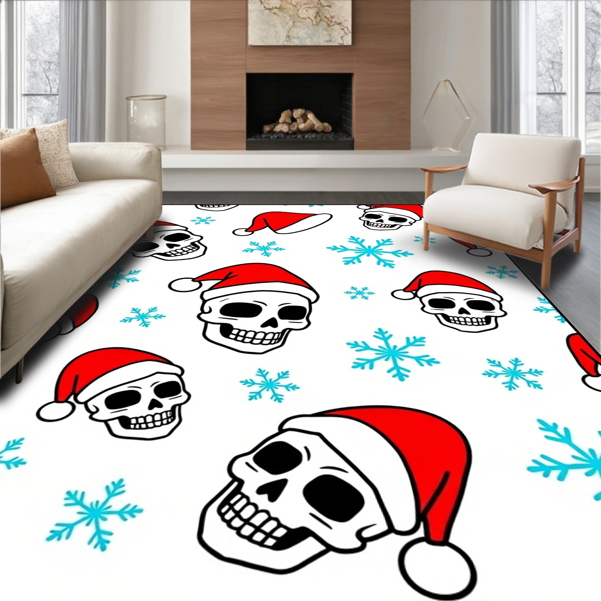 Festive Red Santa Skull Snowflake Rug