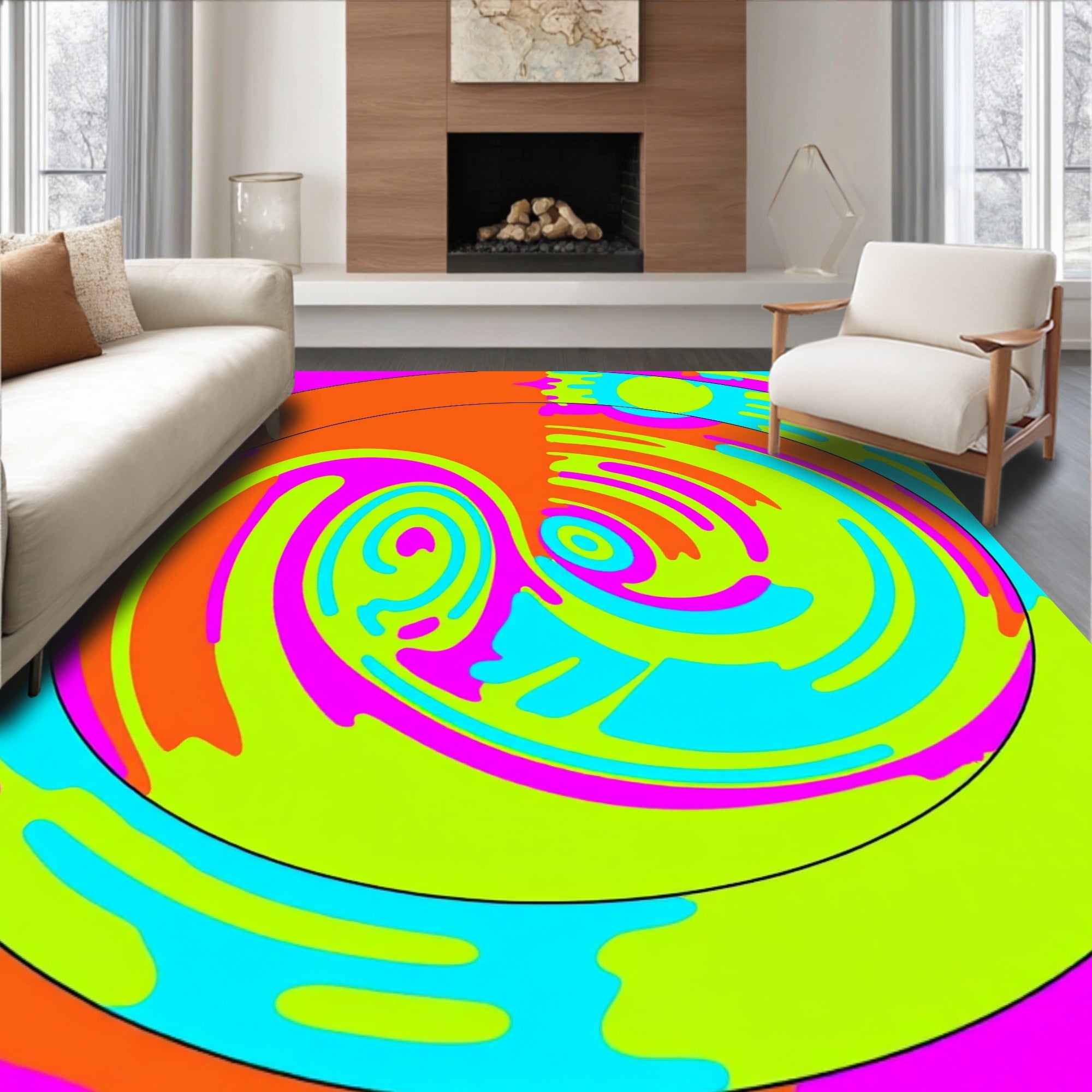 Vibrant Swirls Abstract Neon Rug