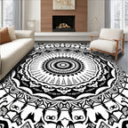 Intricate Black White Mandala Pattern Rug