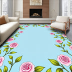 Pink Rose Vines With Green Leaves Rug