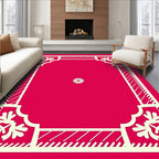 Vibrant Crimson White Floral Border Rug