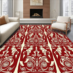 Crimson and Ivory Art Nouveau Floral Rug