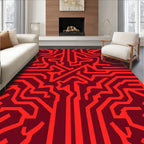Circuit Board Red Abstract Pattern Rug