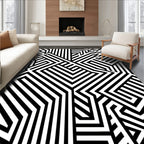 Black White Illusory Maze Pattern Rug
