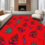 Whimsical Red Feathered Trees Ribbon Rug