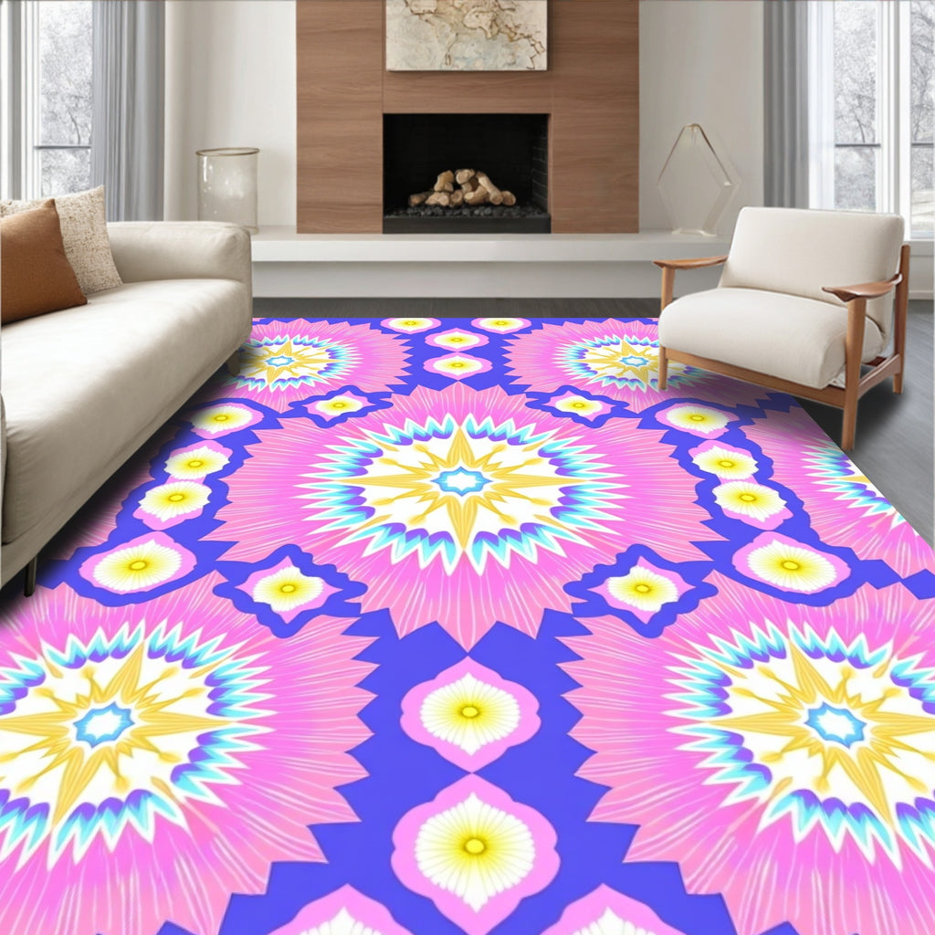 Vibrant Starburst Medallion Pattern Rug
