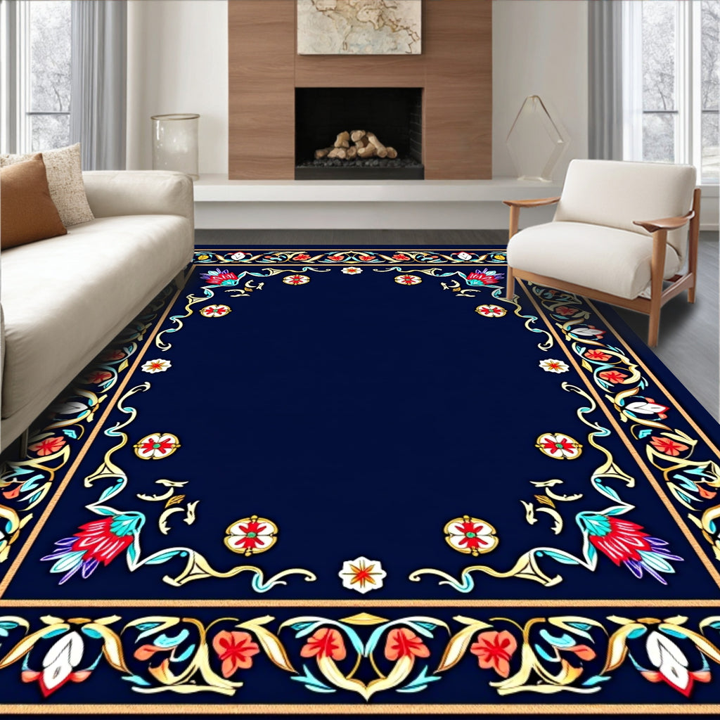 Ornate Floral Border Design Rug