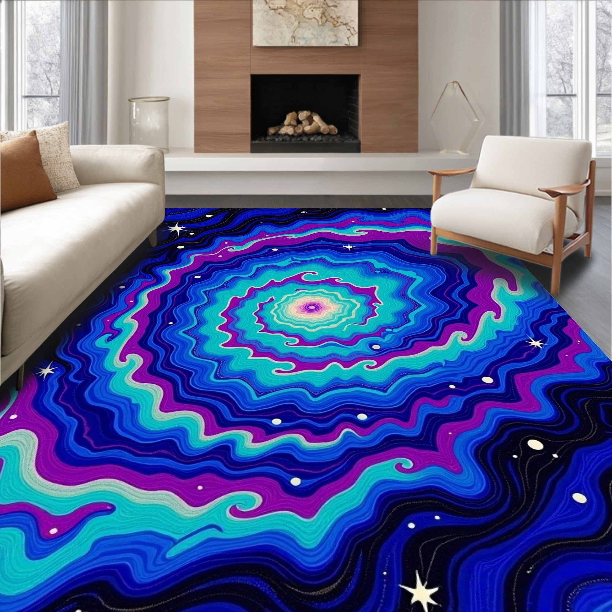 Cosmic Nebula Swirl With Stars Rug