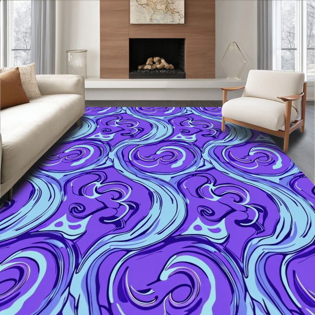 Abstract Swirls Waves Purple Blue Rug