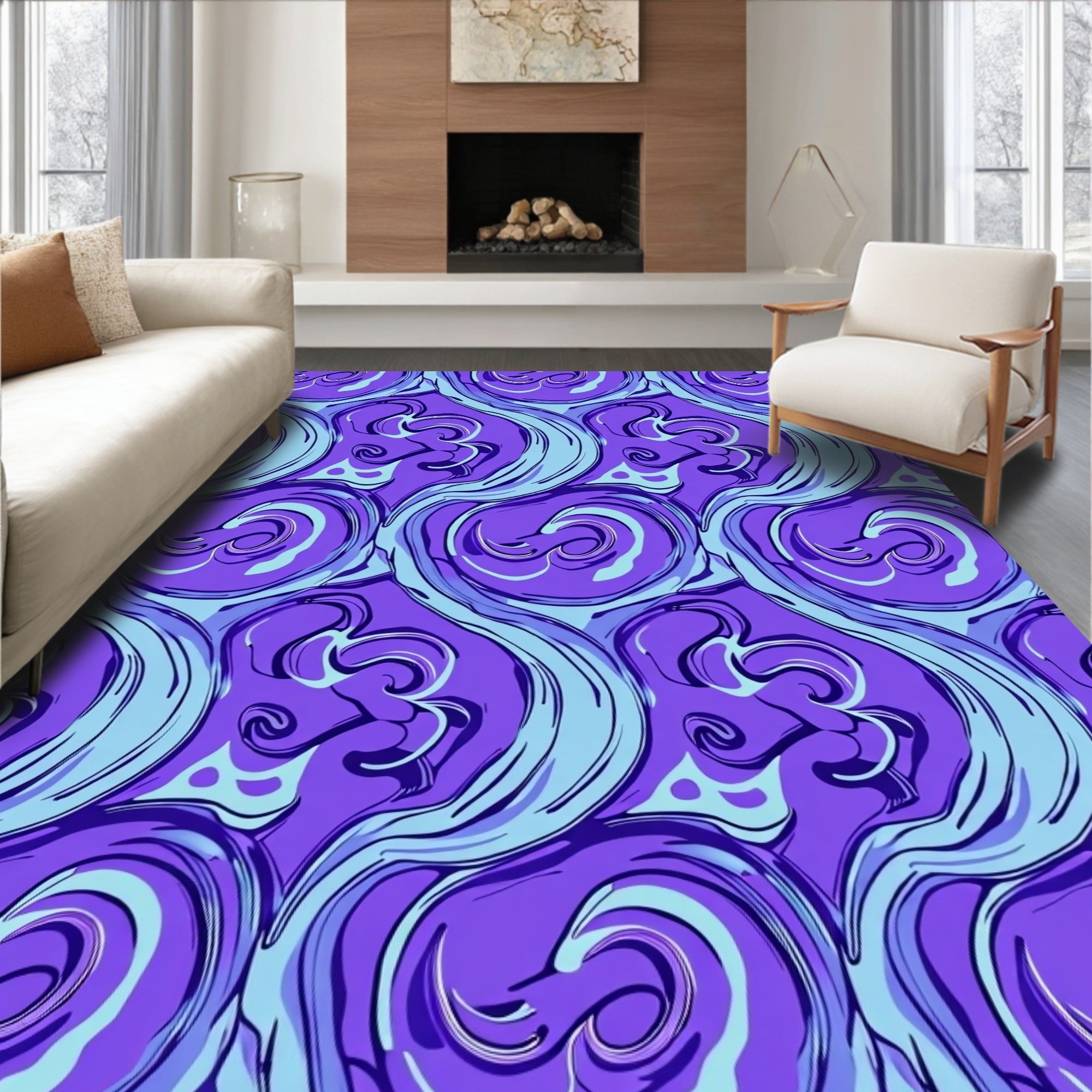 Abstract Swirls Waves Purple Blue Rug