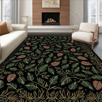 Ornate Black Botanical Leaf Collage Rug