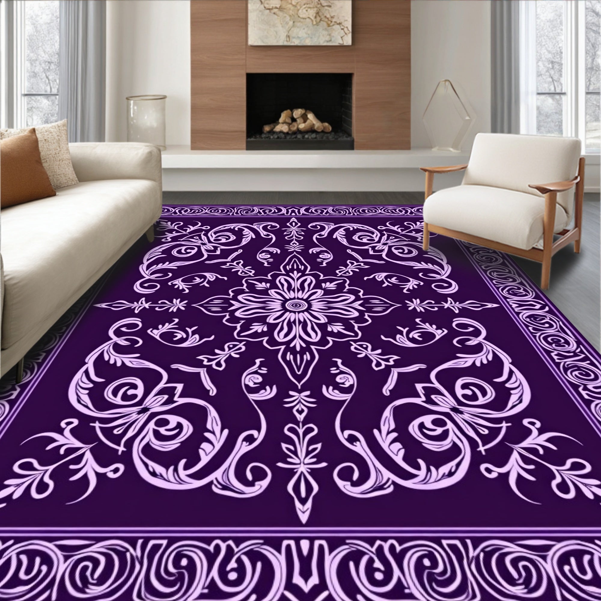 Elegant Floral Scroll Pattern Rug