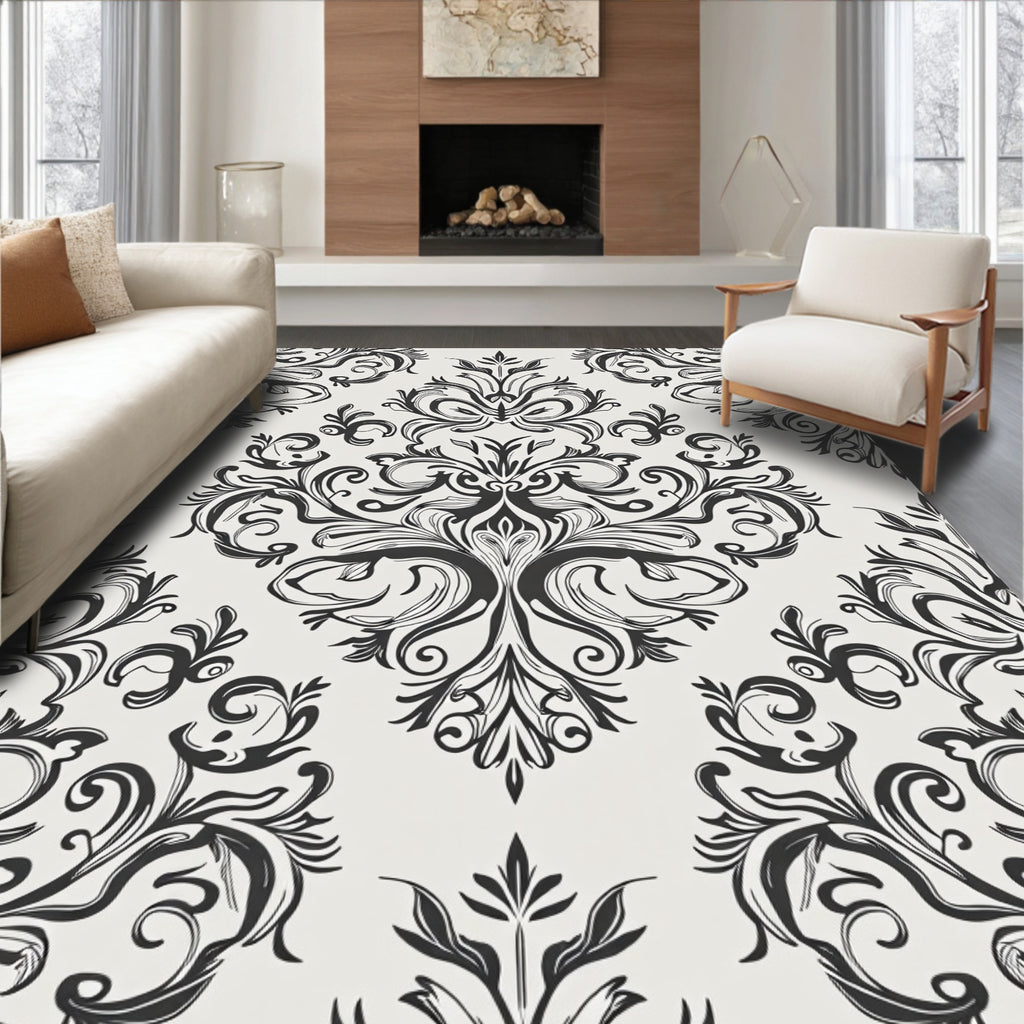 Elegant Flourish Floral Scroll Pattern Rug