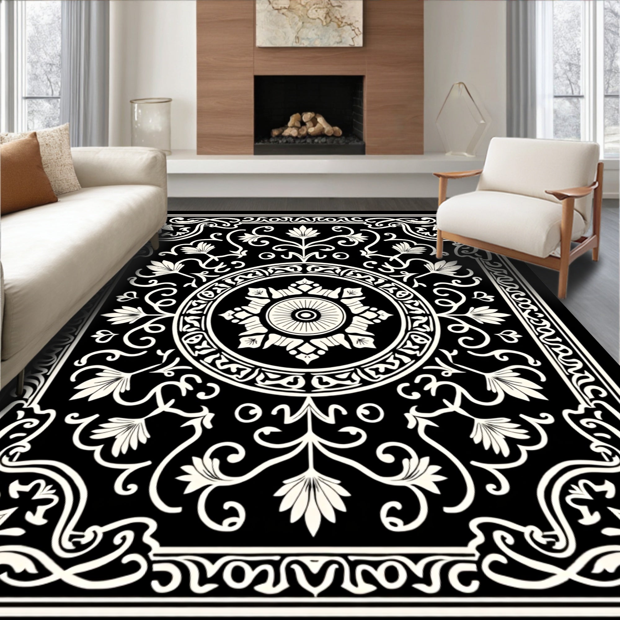 Elegant Mandala Floral Scrollwork Design Rug
