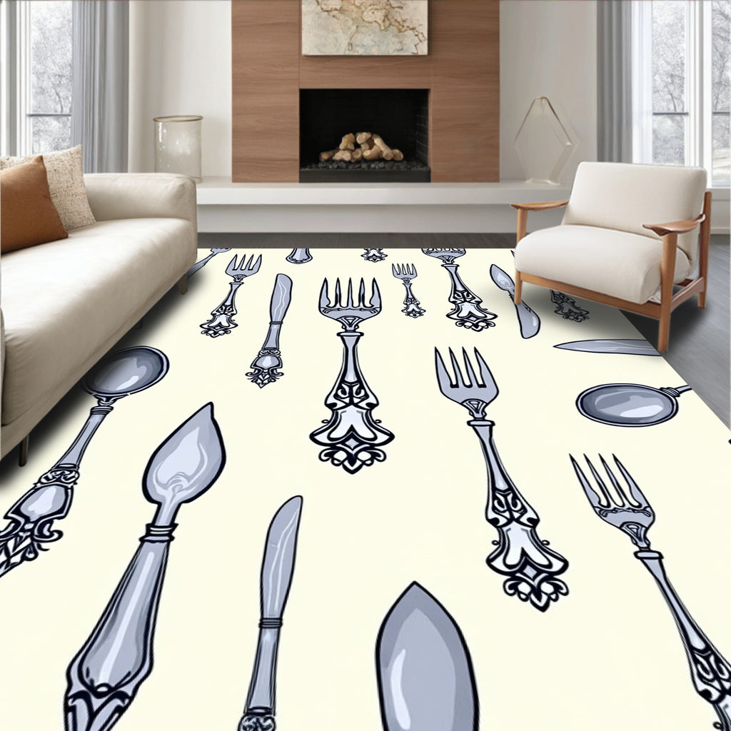 Gray Vintage Utensil Collection Wallpaper Rug