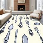 Gray Vintage Utensil Collection Wallpaper Rug