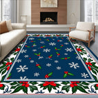 Winter Snowflake Holly Berry Border Rug