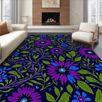 Ornate Purple Blue Floral Vines Rug