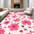 Pink Hibiscus And Heart Pattern Rug