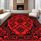 Red Black Intricate Floral Pattern Rug