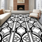 Striking Black White Floral Motif Rug
