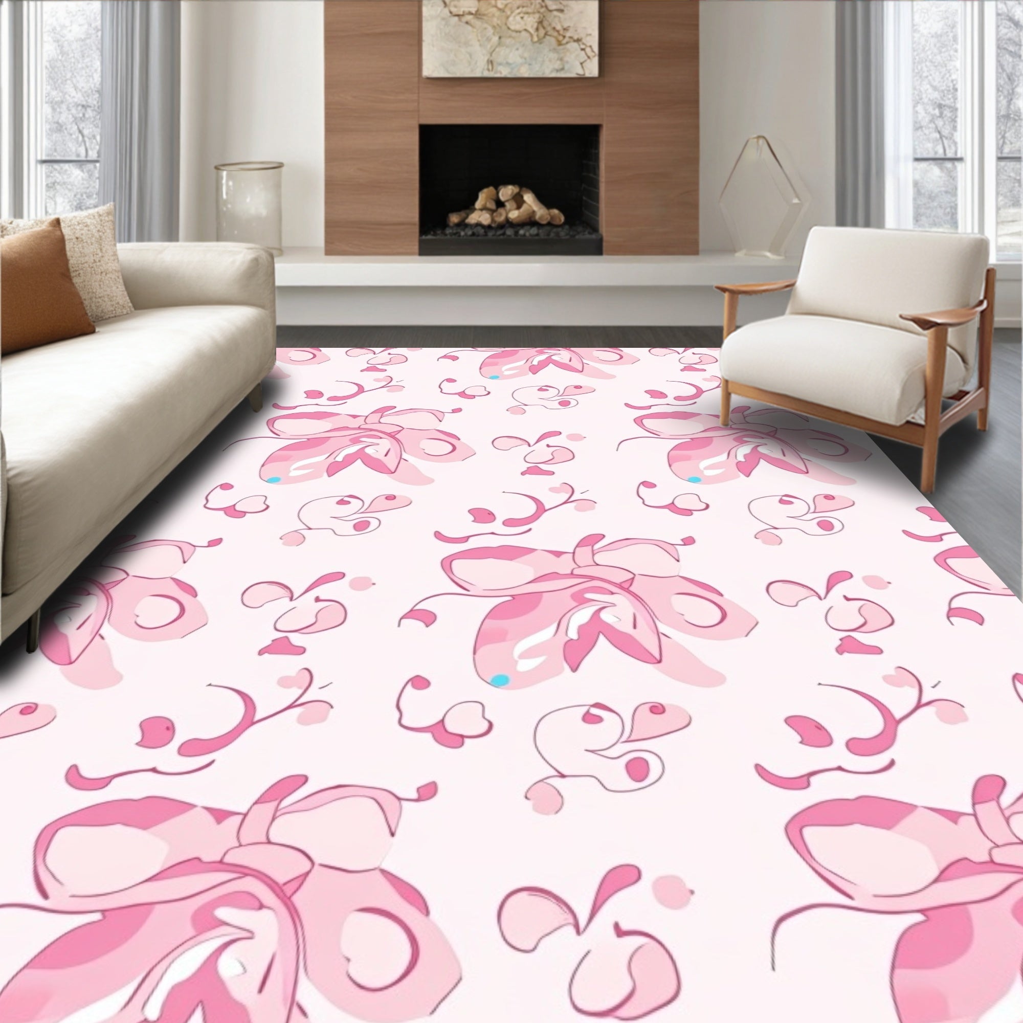 Abstract Pink Watercolor Flower Pattern Rug
