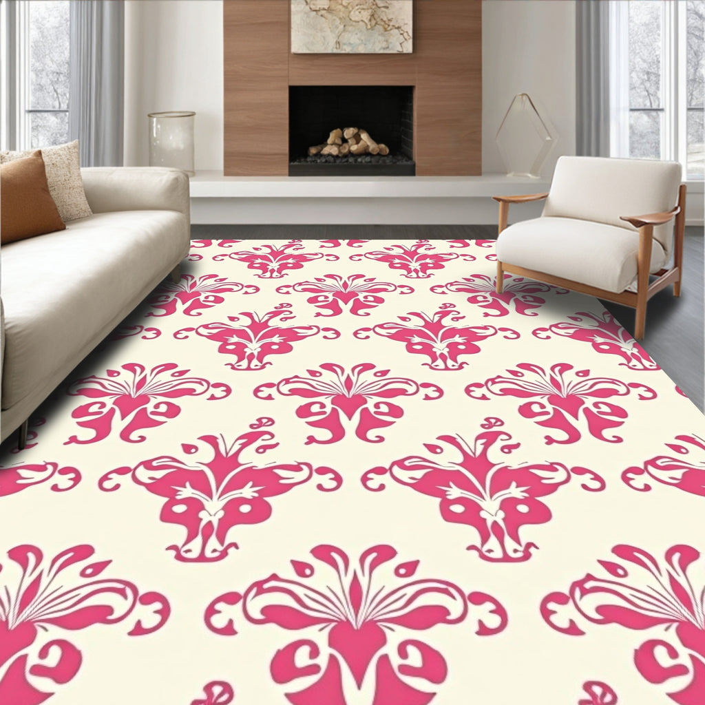 Eclectic Pink Cream Floral Motif Rug