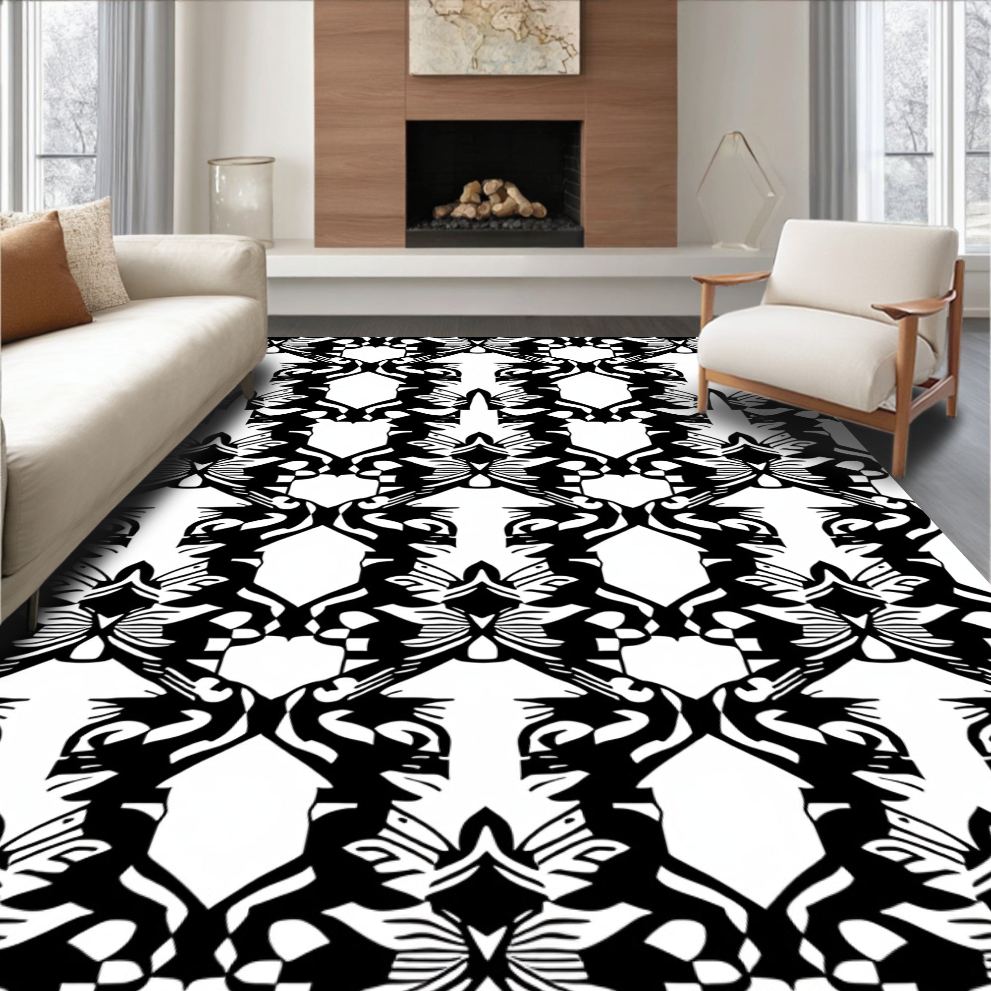 Bold Black Infinite Organic Pattern Rug