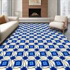 Blue Cream Geometric Square Design Rug