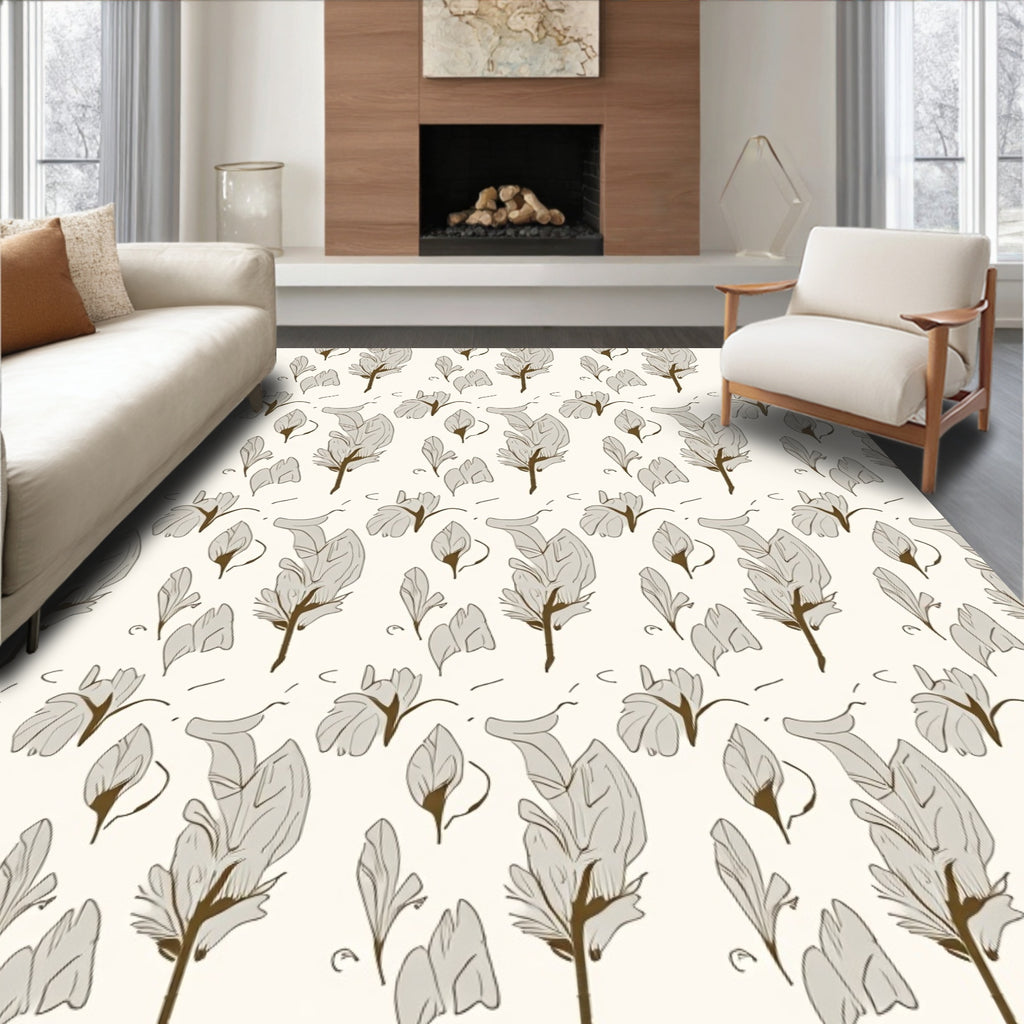 Elegant Feather And Leaf Pattern Rug