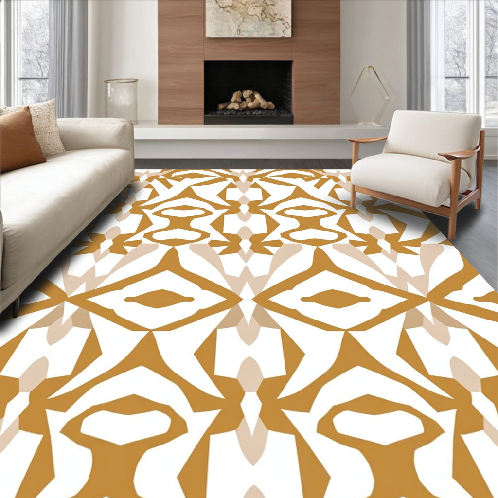 Amber Gold Abstract Geometric Pattern Rug