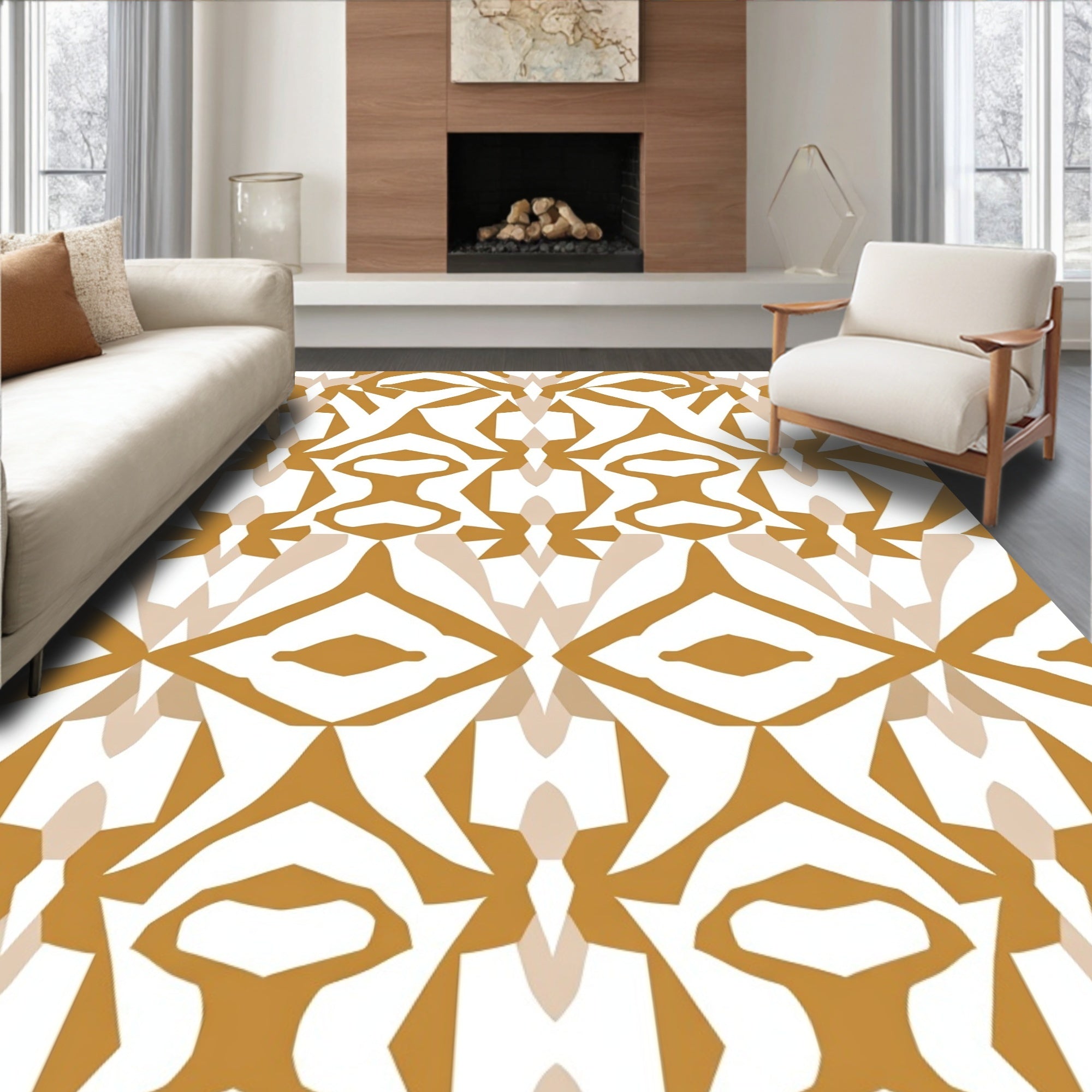 Amber Gold Abstract Geometric Pattern Rug