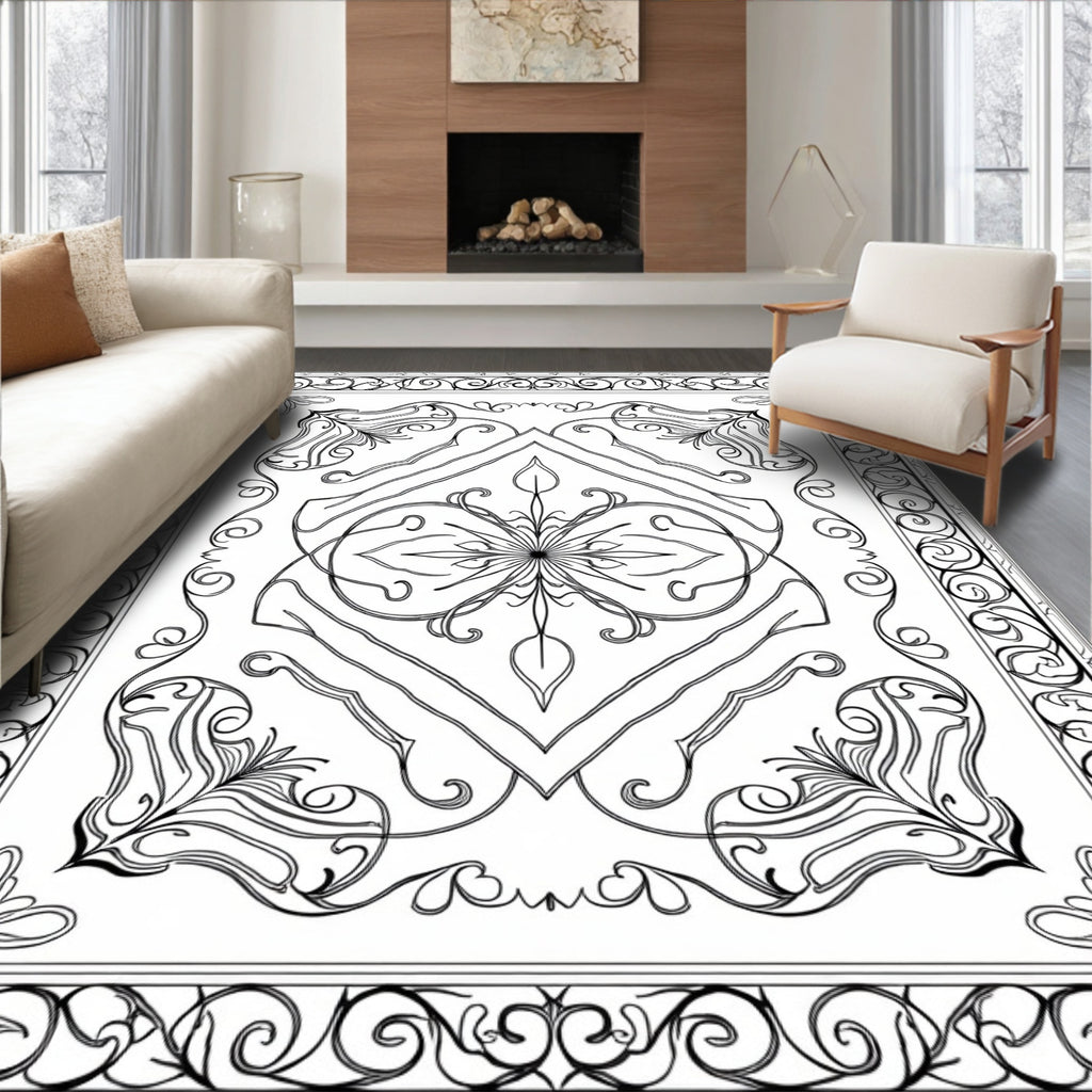 Intricate Floral Swirl Abstract Design Rug