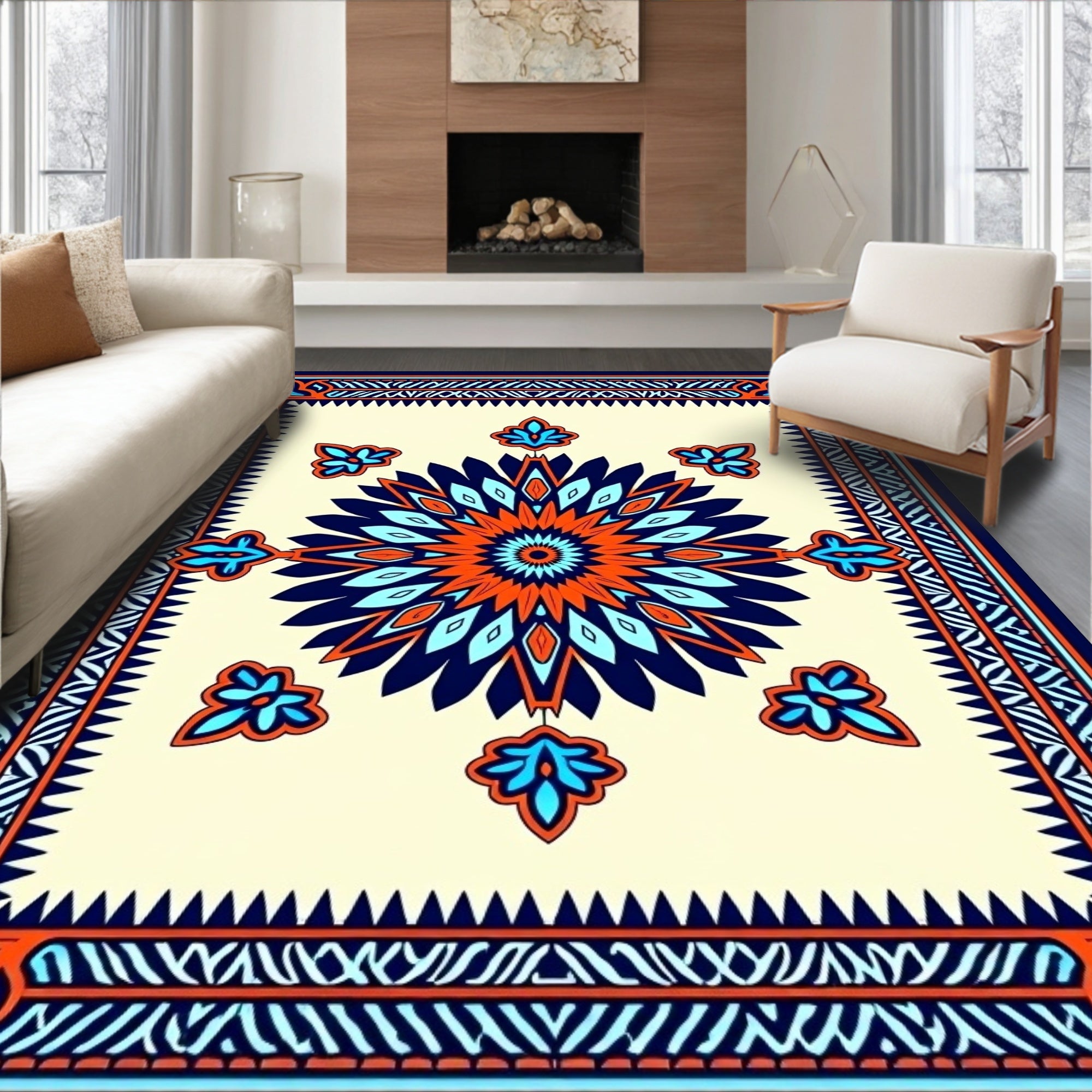 Bold Floral Sunburst Pattern Rug