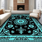 Cyan Floral Mandala Pattern Rug