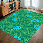 Green Tropical Hibiscus Floral Pattern Rug